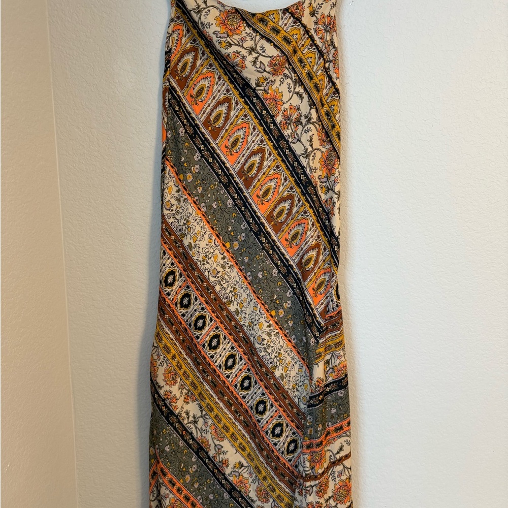 Free People Multicolor Bohemian Satin Midi/Maxi Skirt